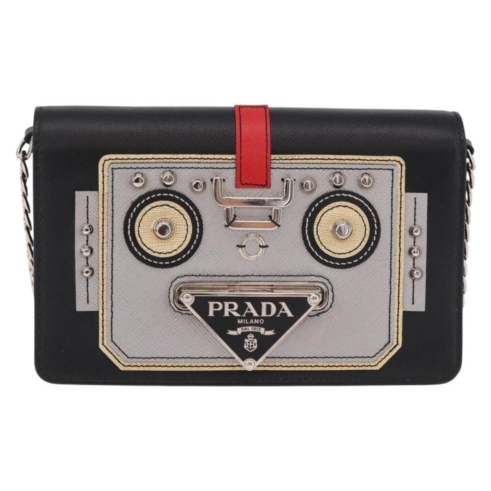 Prada Saffiano Robot Chain Shoulder Bag Black